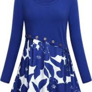 Women's Long Sleeve Color Block Flare Floral Printed Tunic